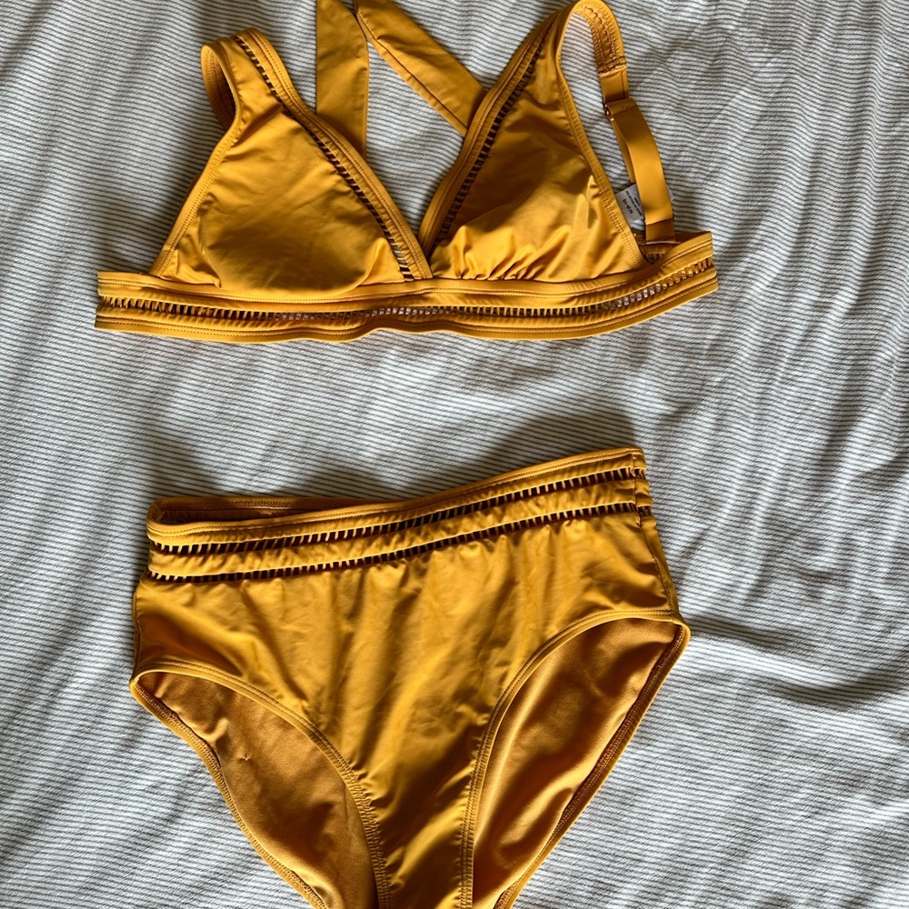 Mustard Yellow 2 piece bathing suit (high top bottoms)